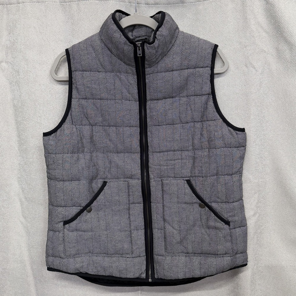 A New Day Vest Womens XL Blue Herringbone Quilted Puffer Zip Pockets Collared